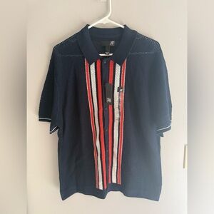 JF J. Ferrar Men’s Button Front Short Sleeve Knit Pullover Sweater SZ L New